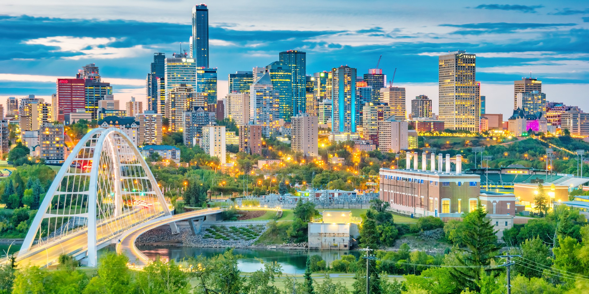 Skyline of downtown Edmonton Alberta Canada at twilight